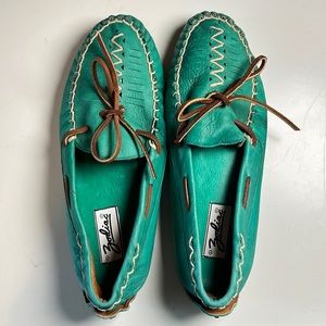 Vintage Zodiac Turquoise Leather slip-on moccasins Size 10.5